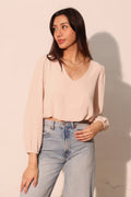 Textured Solid Long Sleeve Crop Top