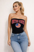 Patriotic Usa Graphic Strapless Stretch Tube Top