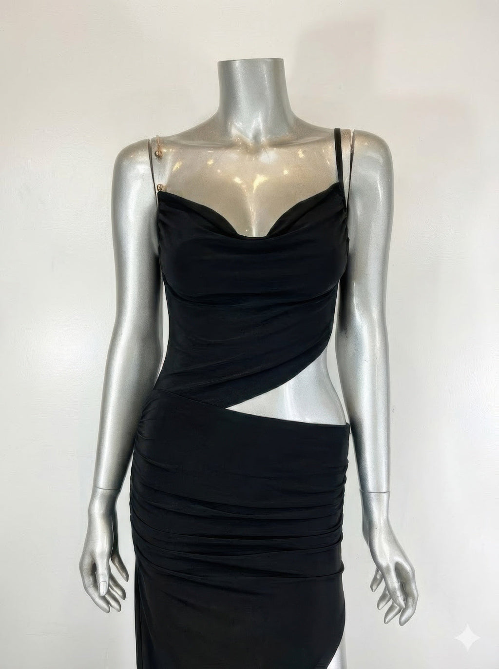 Cowl Neck,metal Chain-link Hardware Accents Midi