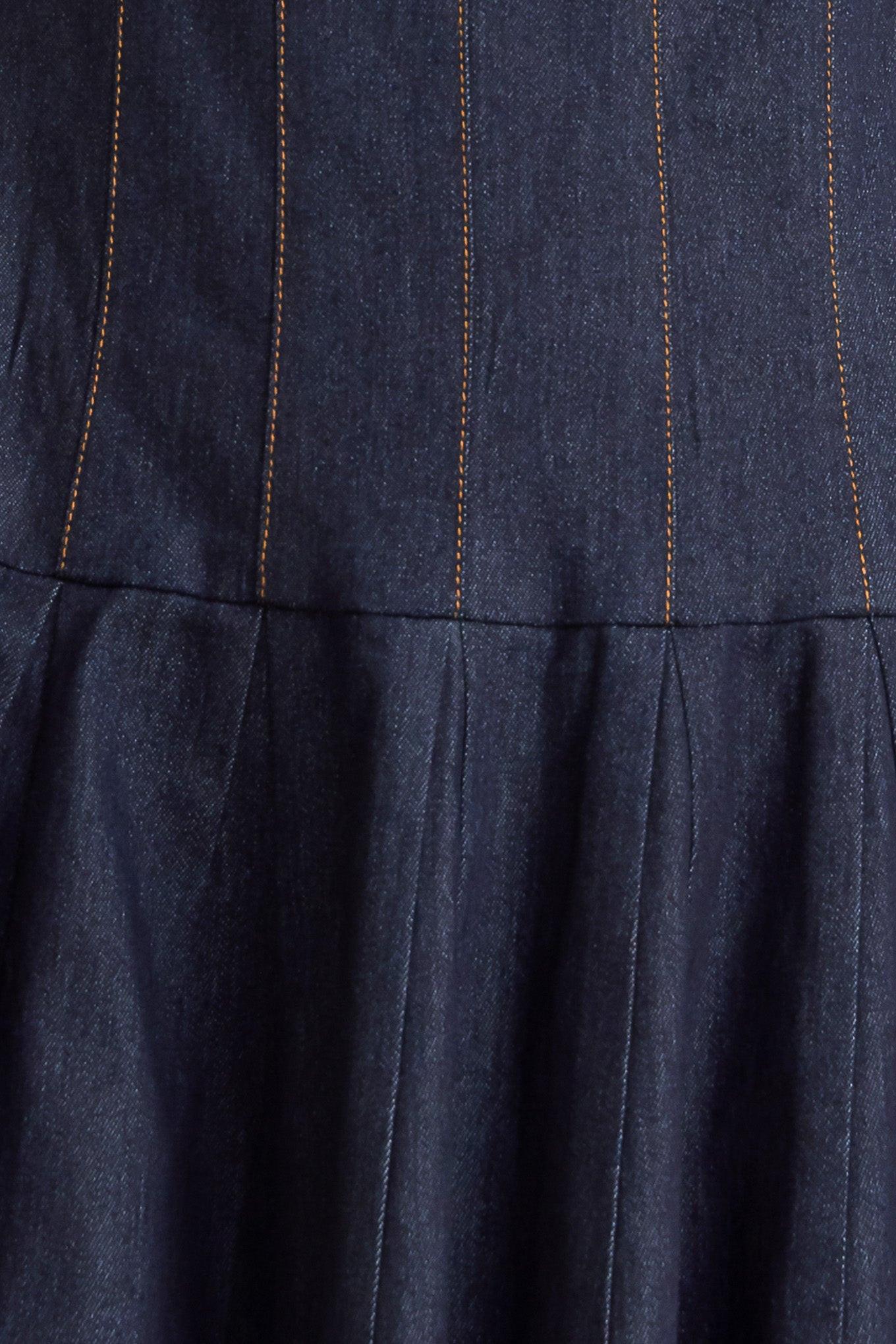SQUARE SWAY DENIM MIDI DRESS