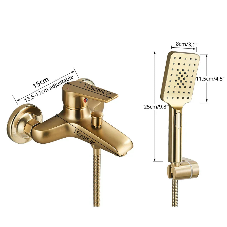 DecorBites™ Brushed Gold Shower Faucet Mixer Set with Wall Mount Black Control Valve