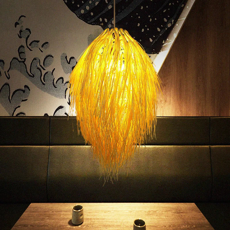 DecorBites™ Bamboo Weave Pendant Lamp, Creative Rattan Hanging Light Fixture for Bedroom & Teahouse