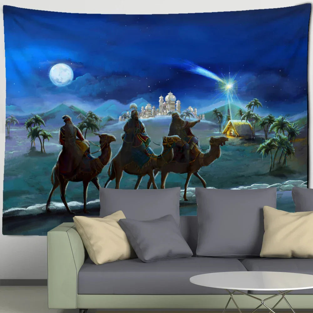 DecorBites™ Camel Printed Polyester Tapestry Wall Hanging - Christmas Pattern Home Decor