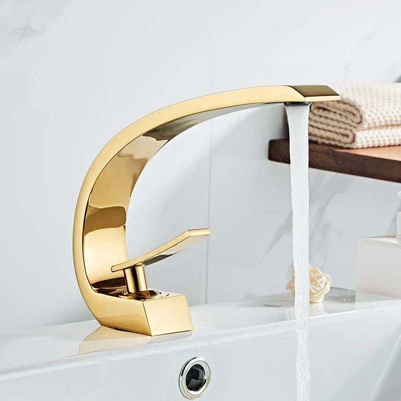 DecorBites™ Black/Gold Basin Faucet Modern Bathroom Mixer Tap, Single Handle Waterfall Hot Cold