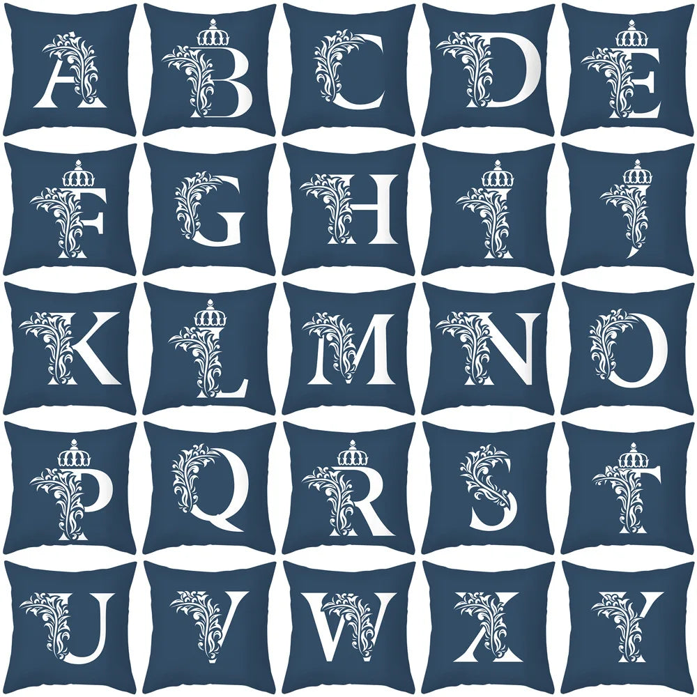 DecorBites™ Blue Letter Pillowcase Solid Color Fleece Sofa Cushion, 45x45CM