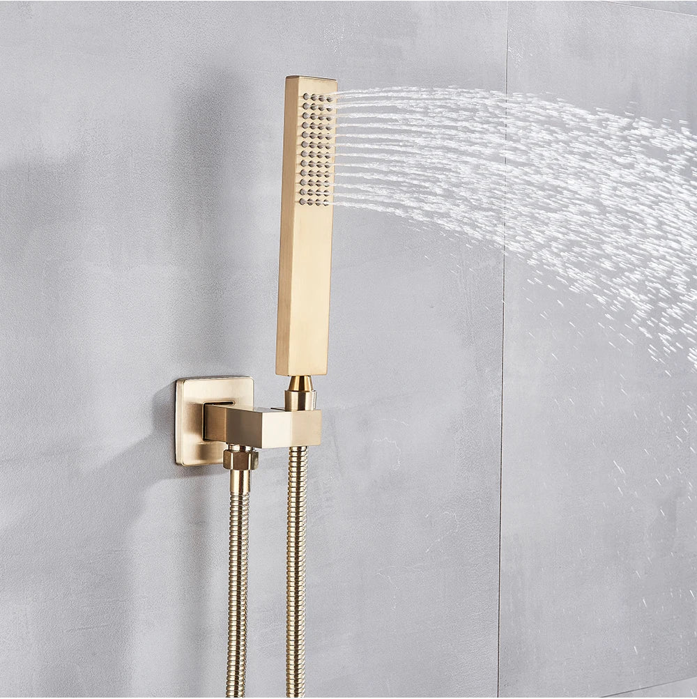 DecorBites™ Brushed Gold Ultra-Thin Rainfall Shower Faucet with Wall Mount 8’‘-16’‘ Head