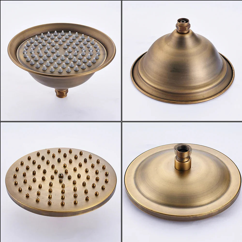 DecorBites™ Brass Antique Dual Handle Shower Faucet Set with Handshower Shelf