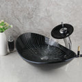 DecorBites™ Black Glass Bathroom Sink Set with Hand Painted Design & Waterfall Faucet