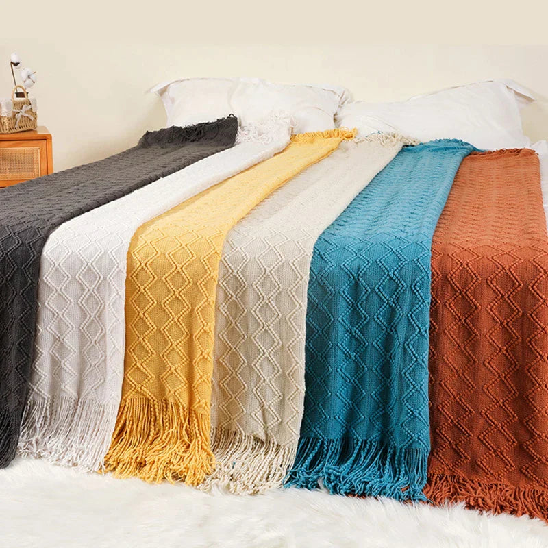 DecorBites™ Grey Nordic Waffle Knit Blanket