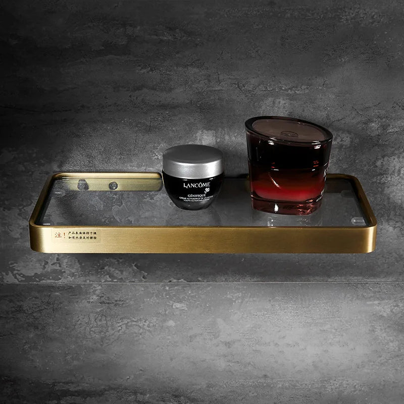DecorBites™ Brushed Gold Bathroom Corner Shelf Wall-Mounted Storage Organizer