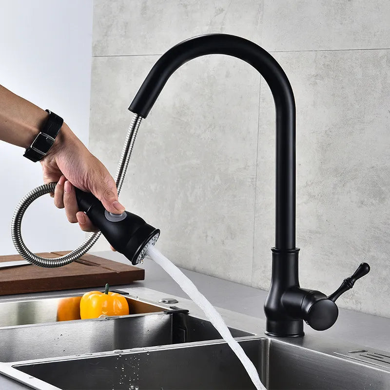DecorBites™ Gold Kitchen Faucet Pull Out Swivel Water Mixer Tap Single Handle Sink