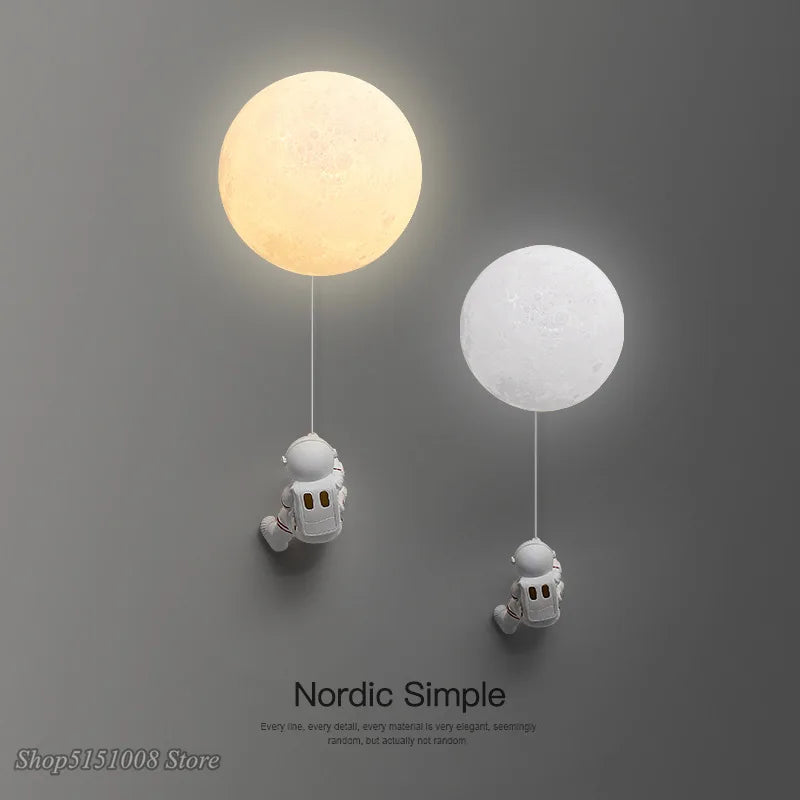 DecorBites™ Astronaut Moon Wall Lamp: Creative 3D Printing Light for Kids' Bedroom.