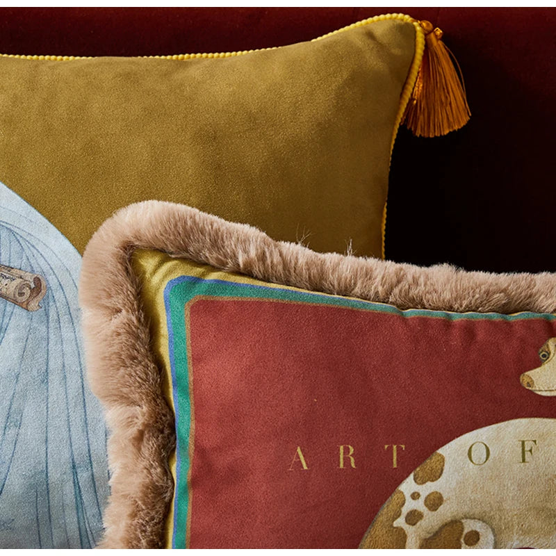 DecorBites™ Chinese Classical Women Print Cushion Cover with Tassels