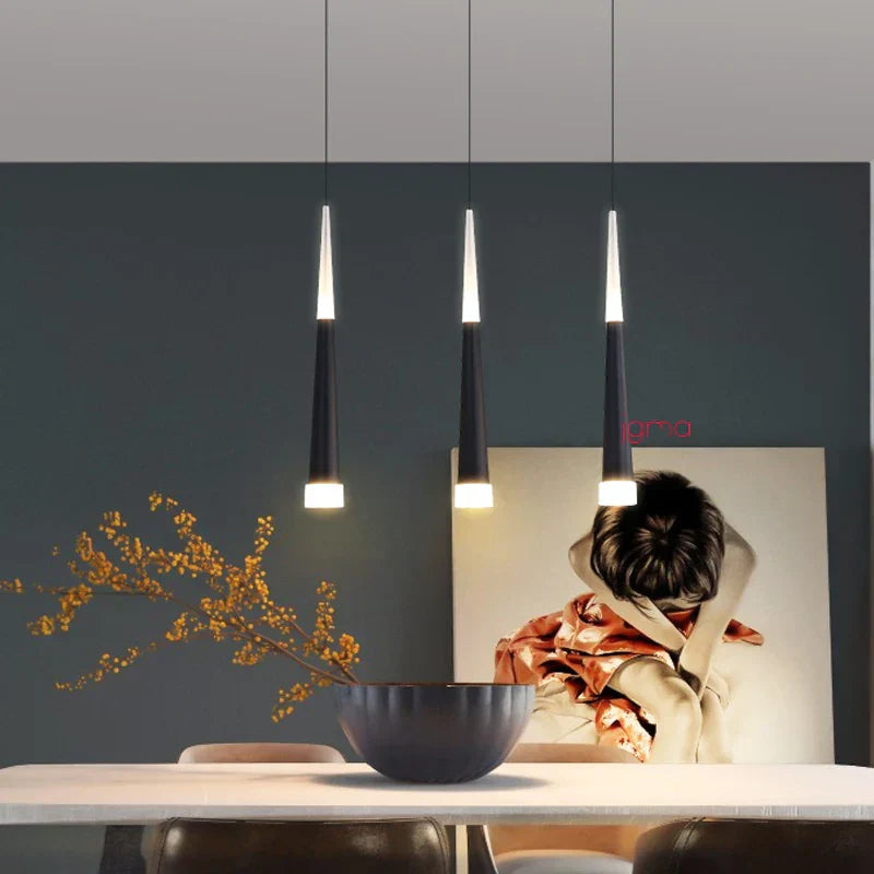 DecorBites™ Conical Tube LED Pendant Lights for Bar Kitchen Island - Black Silver Aluminum