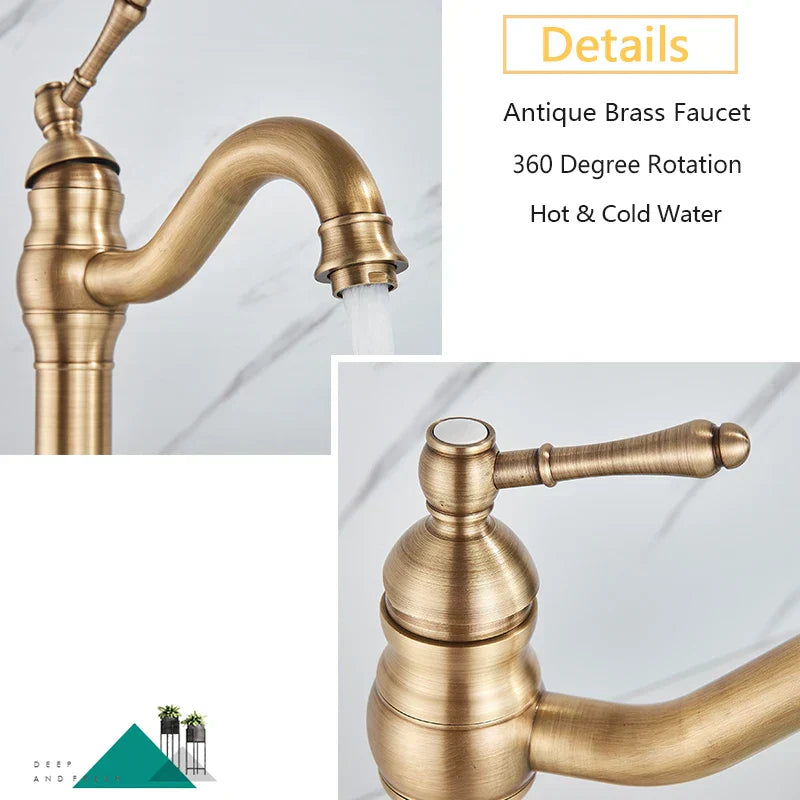 DecorBites™ Antique Brass Basin Faucet Single Handle Bathroom Mixer Tap