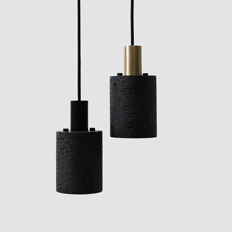 DecorBites™ Black Travertine Cement Terrazzo Pendant Light Industrial Hat Light