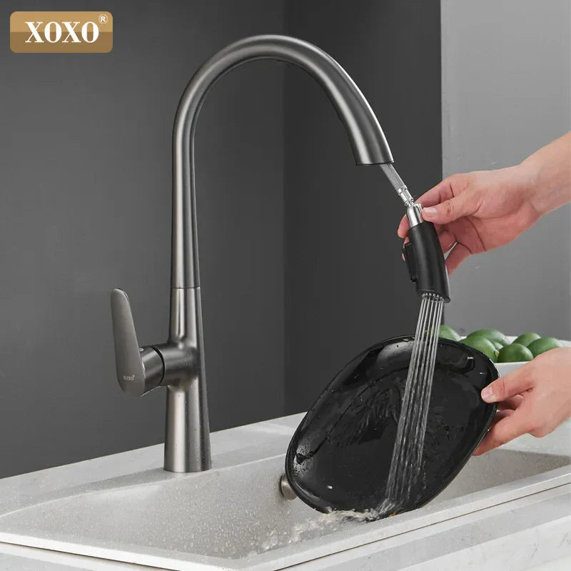 DecorBites™ Black Single Handle Pull Out Kitchen Faucet Swivel 360° Water Mixer Tap