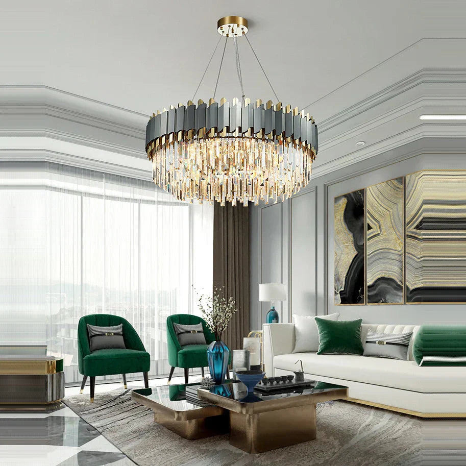 DecorBites™ Art Deco Golden Crystal Chandelier LED Hanging Lamp