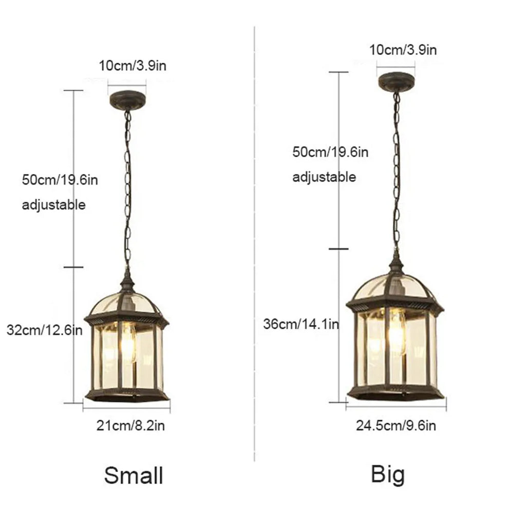 DecorBites™ Black Rustic Outdoor Hanging Lantern Light with Clear Glass Flush Mount Fixture
