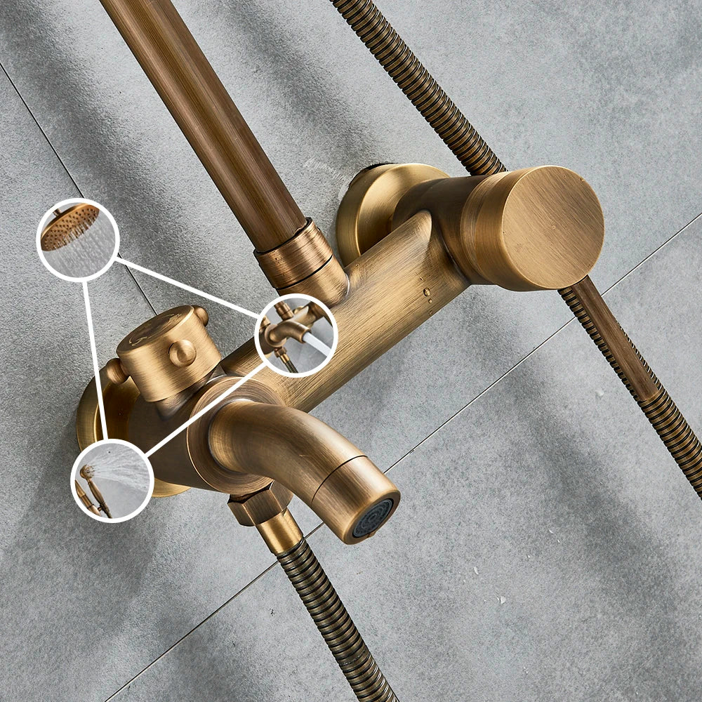 DecorBites™ Brass Shower Set with 8" Rainfall Head, Wall Mounted Bathtub Faucet