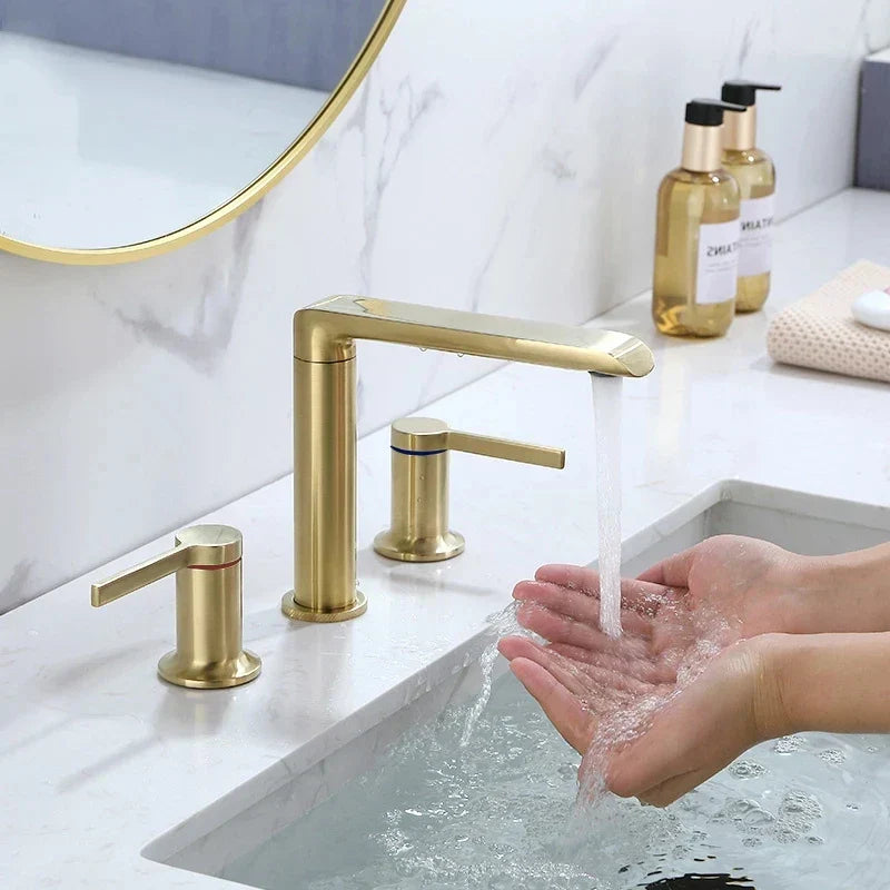 DecorBites™ Brushed Gold Brass Basin Faucets for Lavatory Vessel with 2 Handles