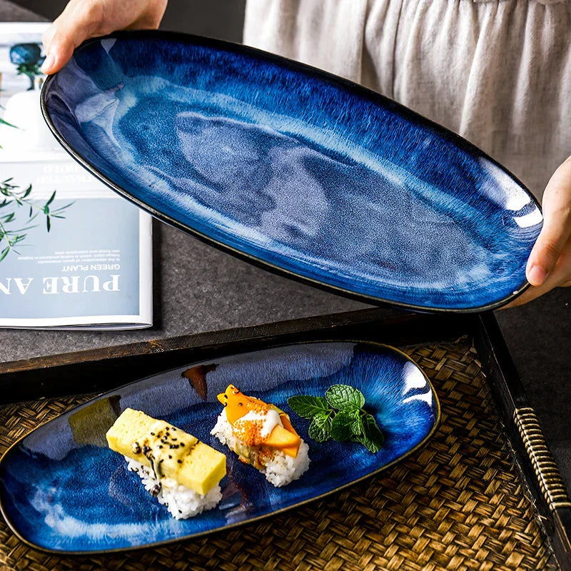 DecorBites™ Blue Kiln Glazed Ceramic Sushi Plate