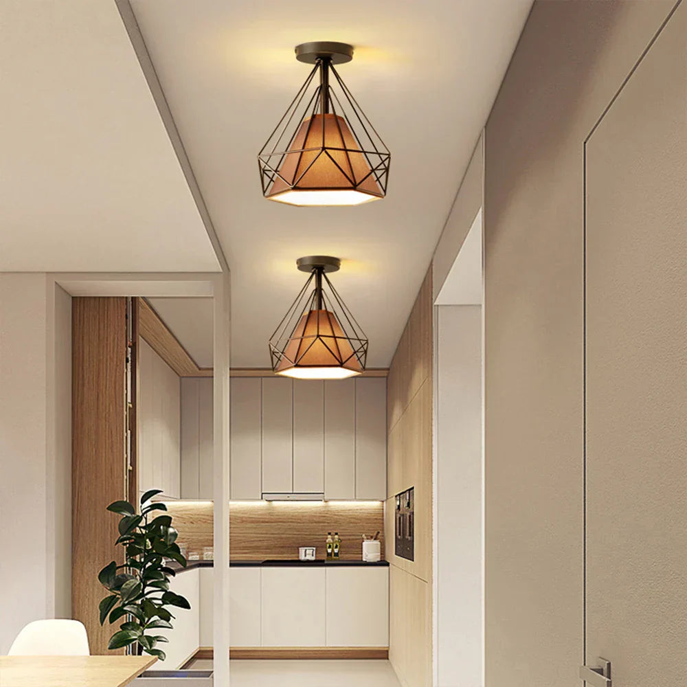 DecorBites™ Iron Cage Ceiling Lamp: Modern Nordic LED Light Fixture for Kitchen, Living Room, Bedroom