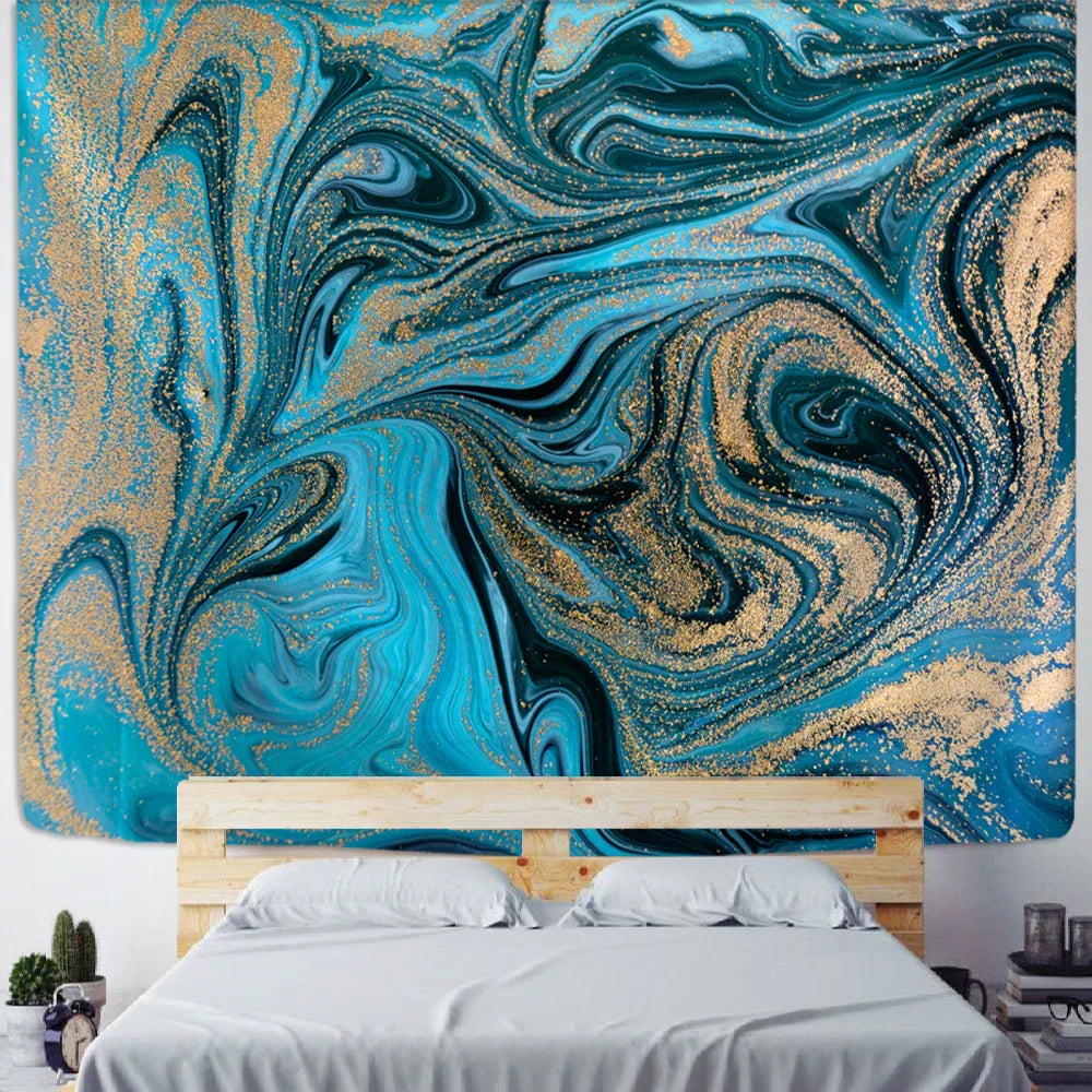 DecorBites™ Blue Gouache Line Tapestry Wall Hanging for Boho Room Decor