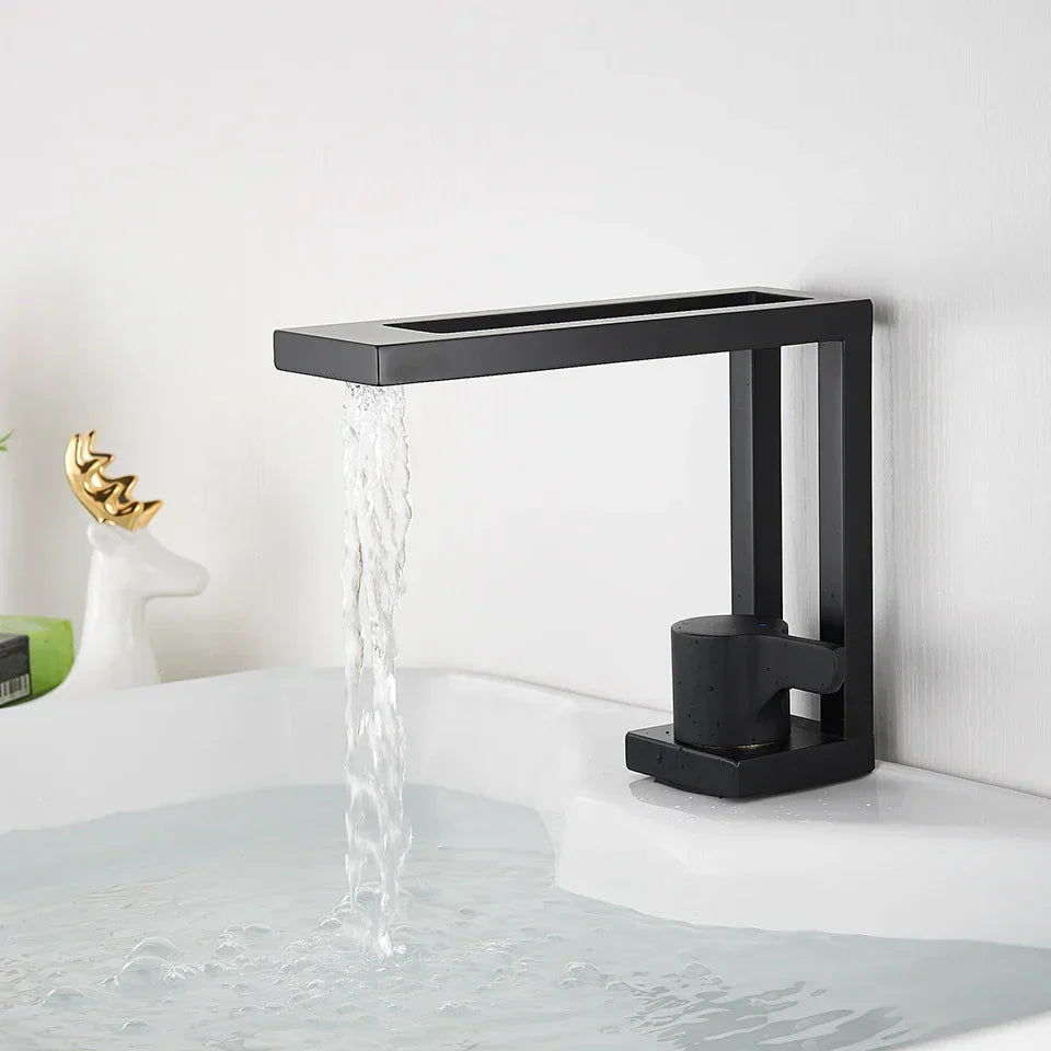 DecorBites™ Black Basin Faucet: Brass Bathroom Mixer for Vessel Sink, Cold Hot Water