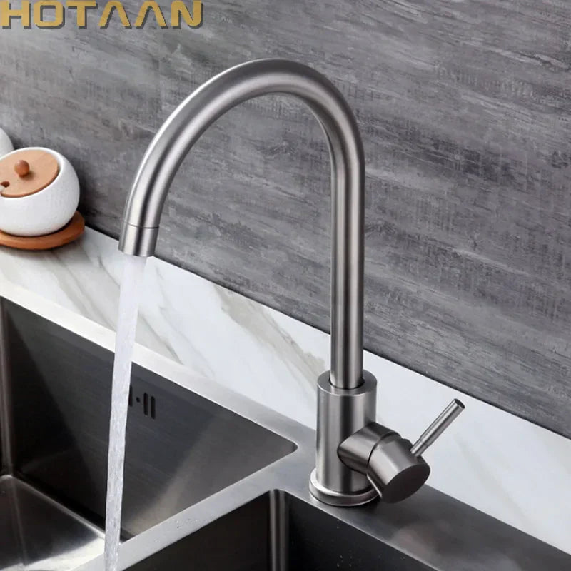 DecorBites™ Brushed Nickel Stainless Steel Kitchen Faucet with Single Handle and Single Hole
