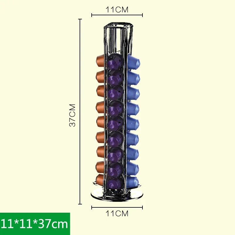 DecorBites™ Coffee Capsule Tower Stand: 40 Nespresso Pods Holder & Tamper Storage