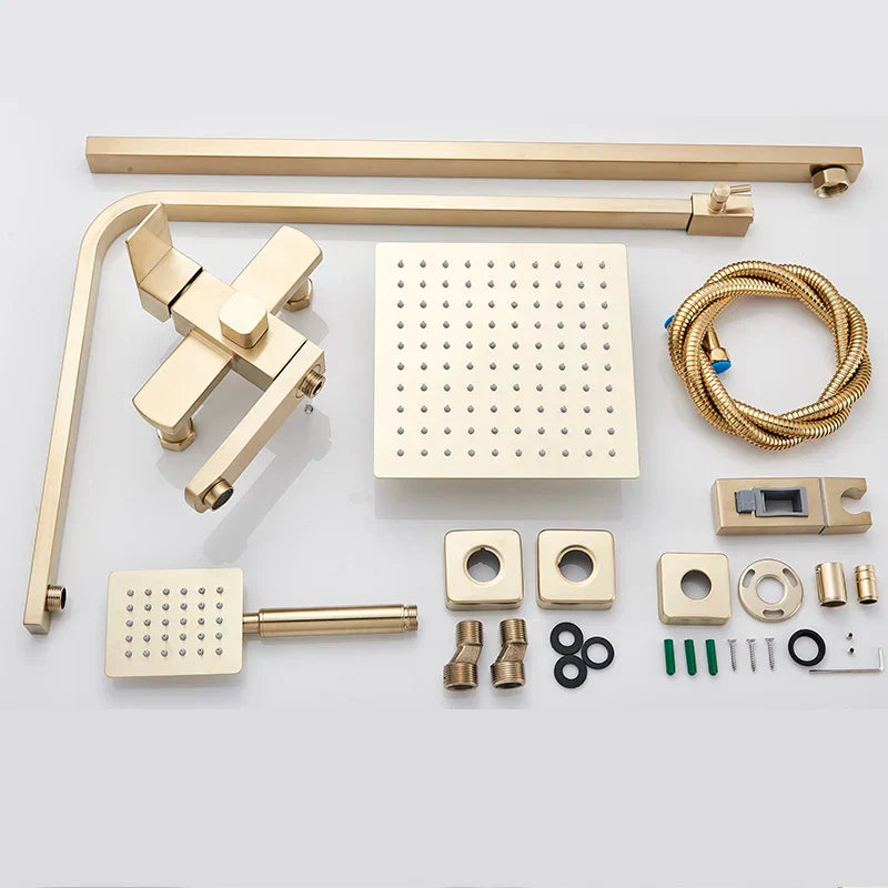 DecorBites™ Brushed Gold Shower Mixer with Rotating Tub Spout and 8" Rainfall Head