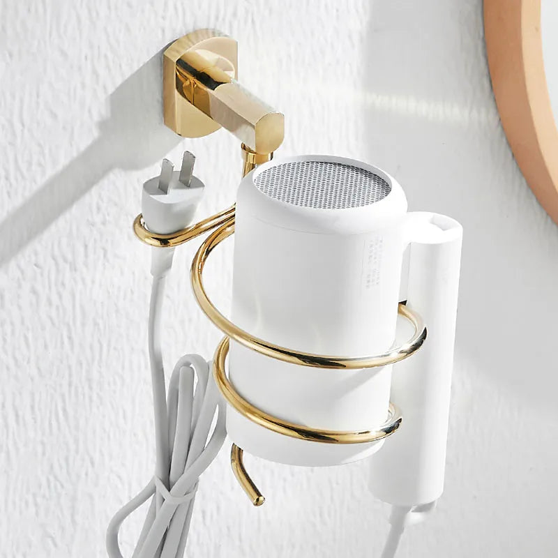 DecorBites™ Hair Care Organizer Wall Shelf - Gold Hair Dryer & Straightener Holder Rack