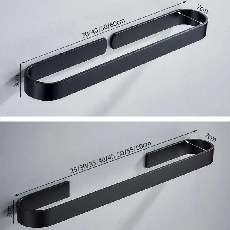DecorBites™ Aluminum Towel Holder Matte Black Wall Mounted Towel Bar in Various Sizes
