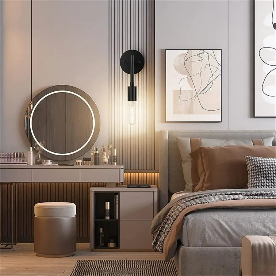 DecorBites™ Black Metal Wall Bathroom Mirror Lamp - Modern Indoor Bedroom Decor