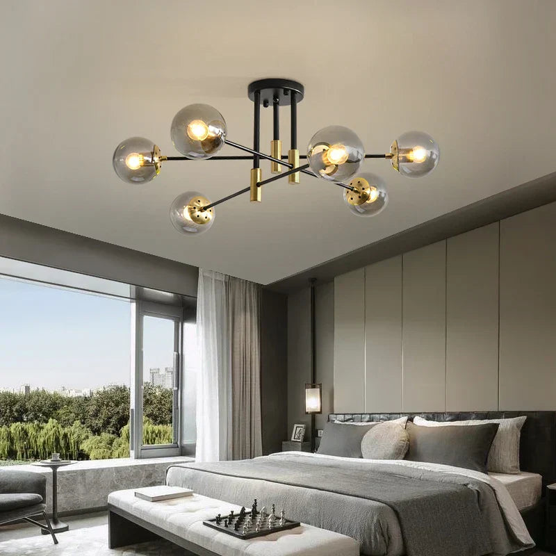 DecorBites™ Glass Ball Black Chandelier - Nordic Round Dining Table Ceiling Chandelier
