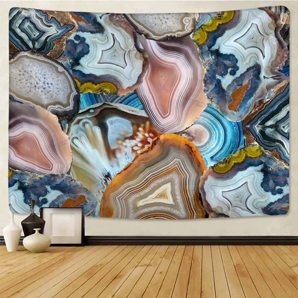 DecorBites™ Boho Marble Abstract Tapestry: Gold Foil Colorful Wall Hanging Art
