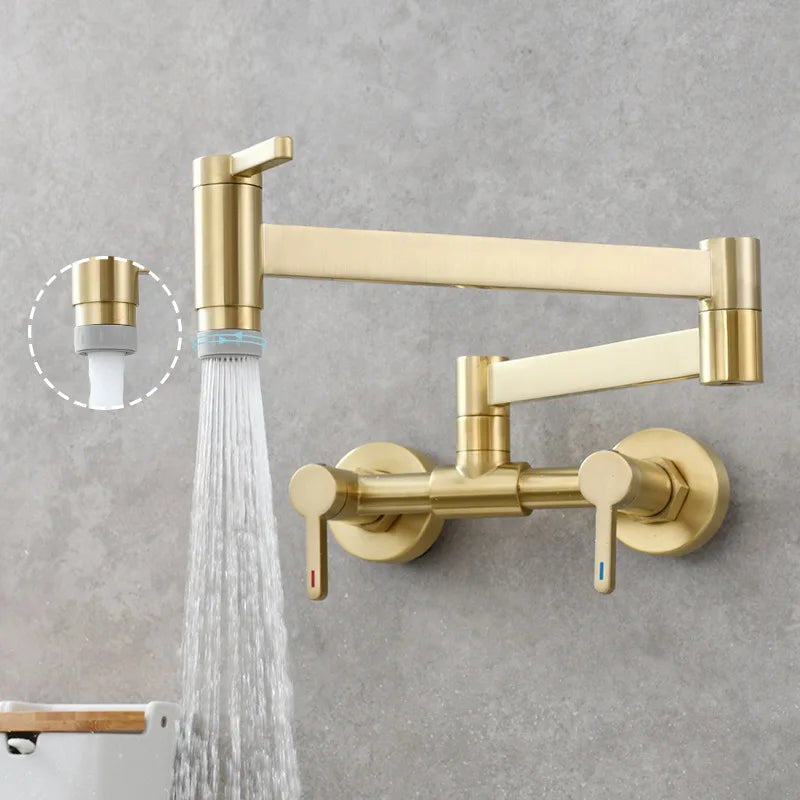 DecorBites™ Black Brass Pot Filler Tap, Foldable Kitchen Faucet with Rotate Spout