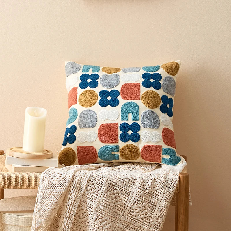 DecorBites™ Embroidered Floral Dot Pillow Cover for Cozy Home Decor