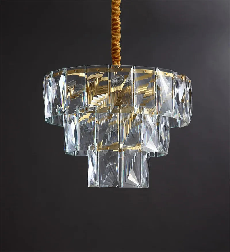 DecorBites™ Gold Steel Crystal LED Pendant Light Fixture Luxe Round Hanging Lamp