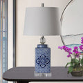 DecorBites™ Blue White Porcelain Table Lamp Hat-Covered Jar Bedroom Living Room