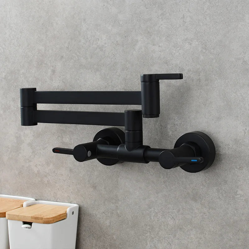 DecorBites™ Brushed Gold Brass Wall-Mounted Kitchen Faucet with Foldable Spout