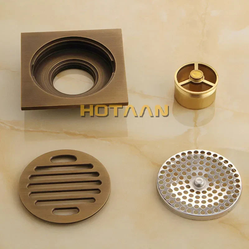 DecorBites™ Antique Brass Flower Art Bathroom Accessory Floor Drain Waste Grate - 100mm*100mm