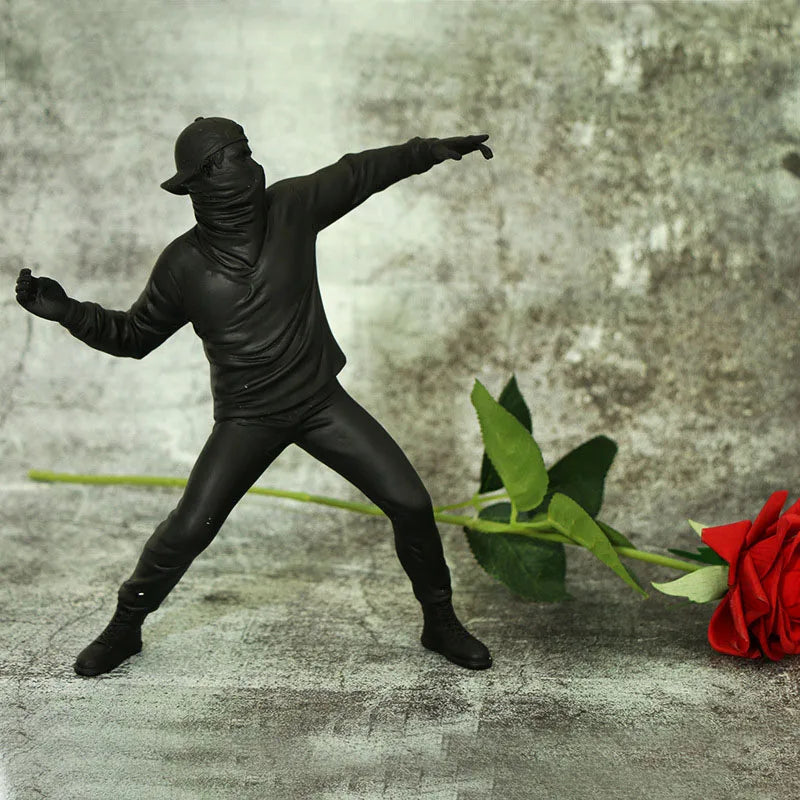 DecorBites™ Bansky Flower Thrower Sculpture: Modern Office & Home Decor