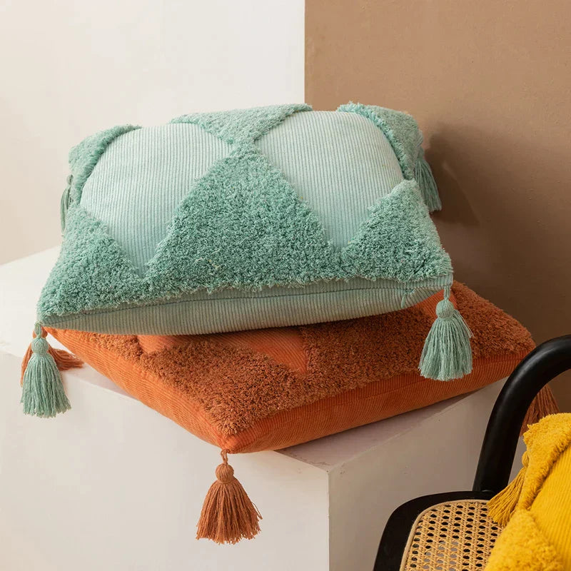DecorBites™ Diamond Tassel Cushion Cover 45x45cm White Yellow Green Handmade Sofa Bed