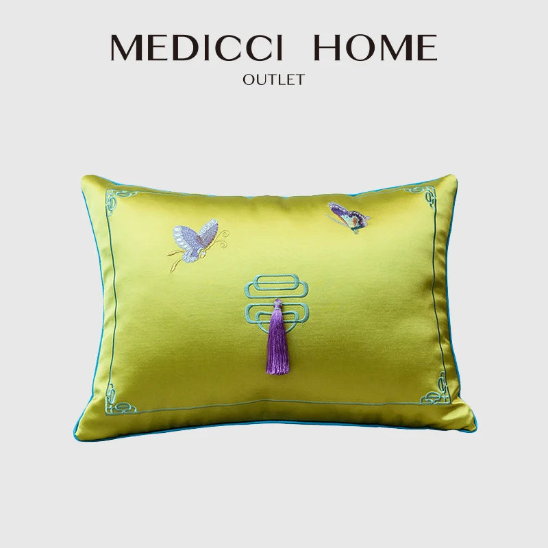 DecorBites™ Chinoiserie Butterfly Embroidered Cushion Cover for Mahogany Sofa