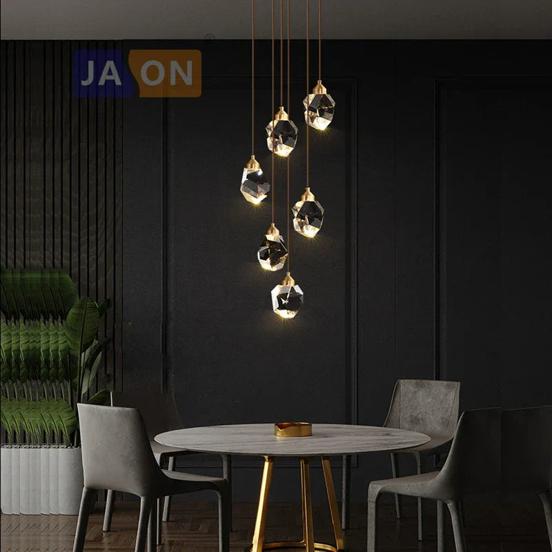 DecorBites™ Black Crystal Copper Chandelier LED Hanging Lamps for Dinning Room
