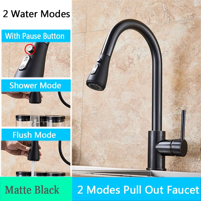 DecorBites™ Black SUS304 Pull Out Kitchen Faucet Tap Single Handle Sink Mixer Spout