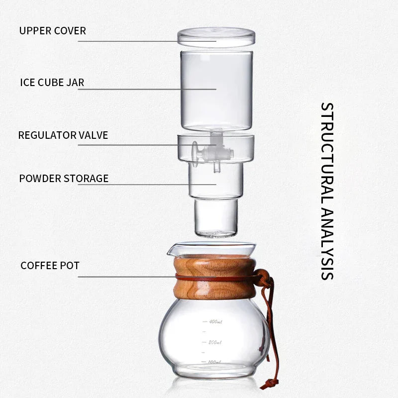 DecorBites™ Glass Coffee Kettle Dripper Pot Cold Brew Ice Dripper 400ml Coffee Maker