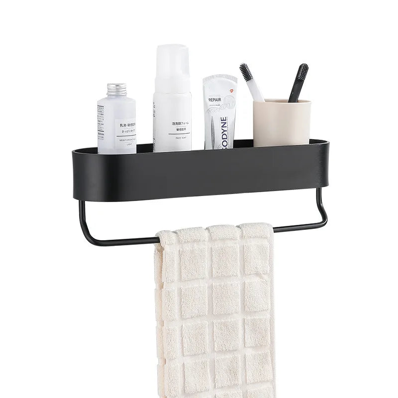 DecorBites™ Aluminum Bathroom Shelf with Towel Bar for Bath/Shower Organization